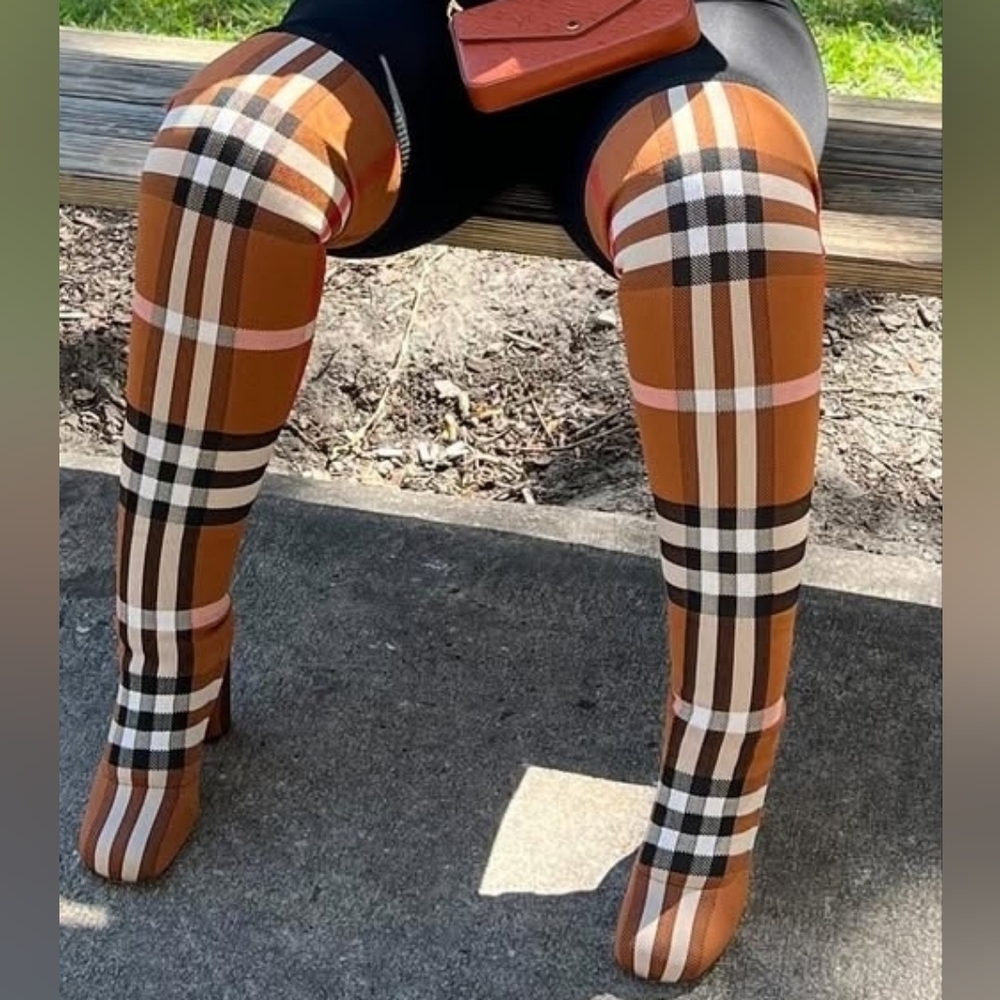 Plaid Over-the-Knee Boots